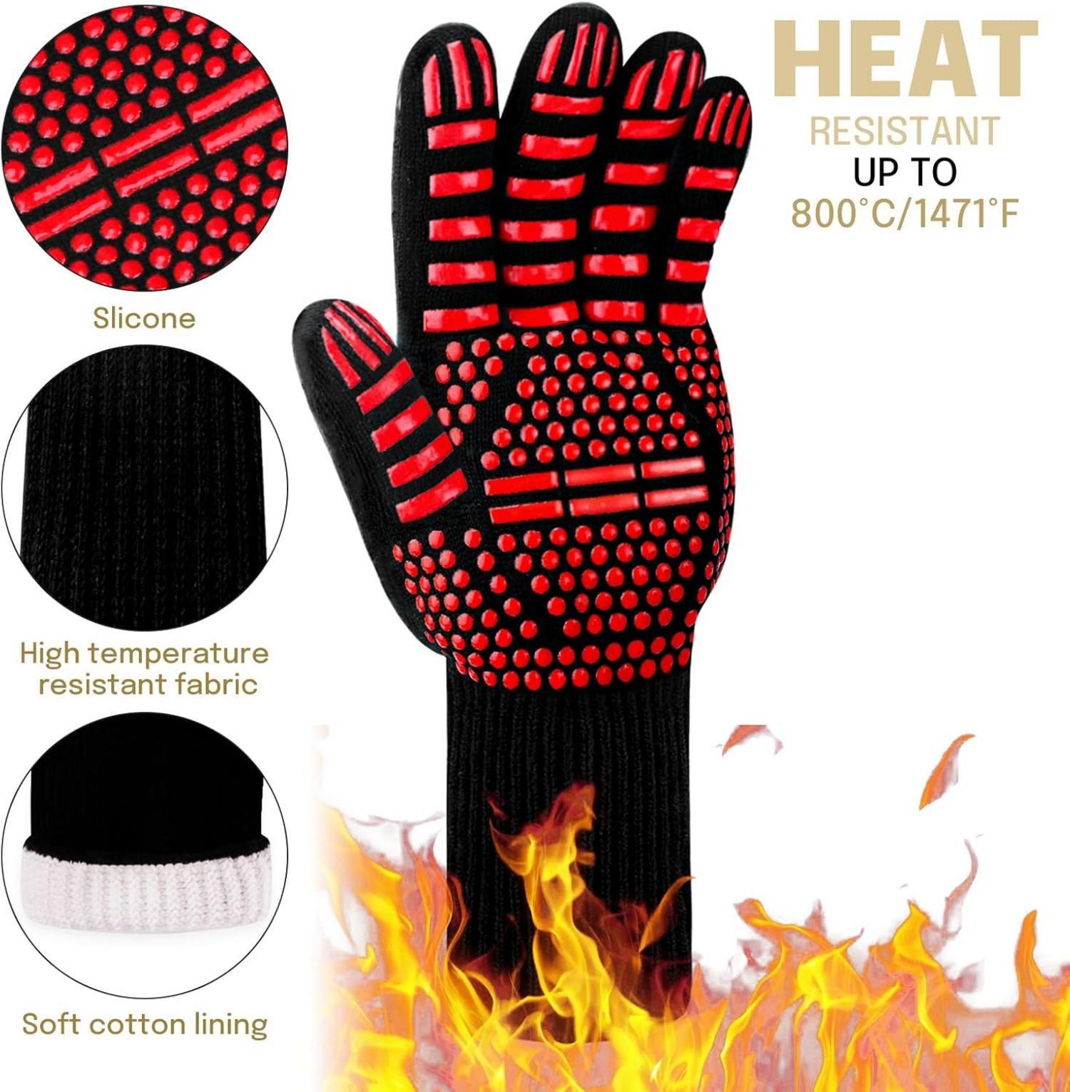 Grillhandschuhe Hitzebeständig bis 800°C Topfhandschuhe BBQ