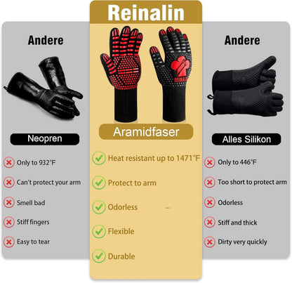 Grillhandschuhe Hitzebeständig bis 800°C Ofenhandschuhe Topfhandschuhe