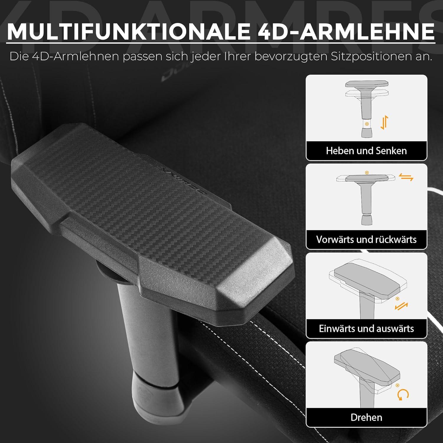 Ergonomischer Gaming Stuhl mit Massage XXL Fußstützen Schwarz