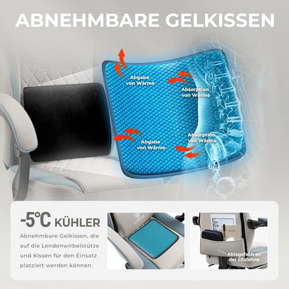 Dowinx Gaming Stuhl Stoff Gel-Pad Massage Fußstütze Ergonomisch Grau
