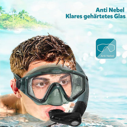 Kuyou Schnorchelset für Erwachsene mit Flossen Taucherbrille Beschlagschutznin 3-in-1 Set