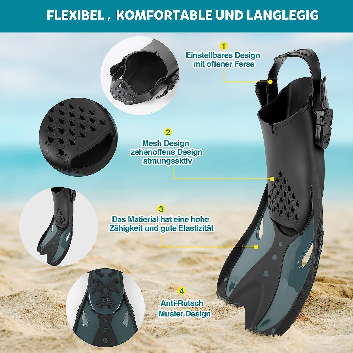 Schnorchelset Erwachsene Taucherflossen Schnorchelmaske Flossen S/M dunkelgrün