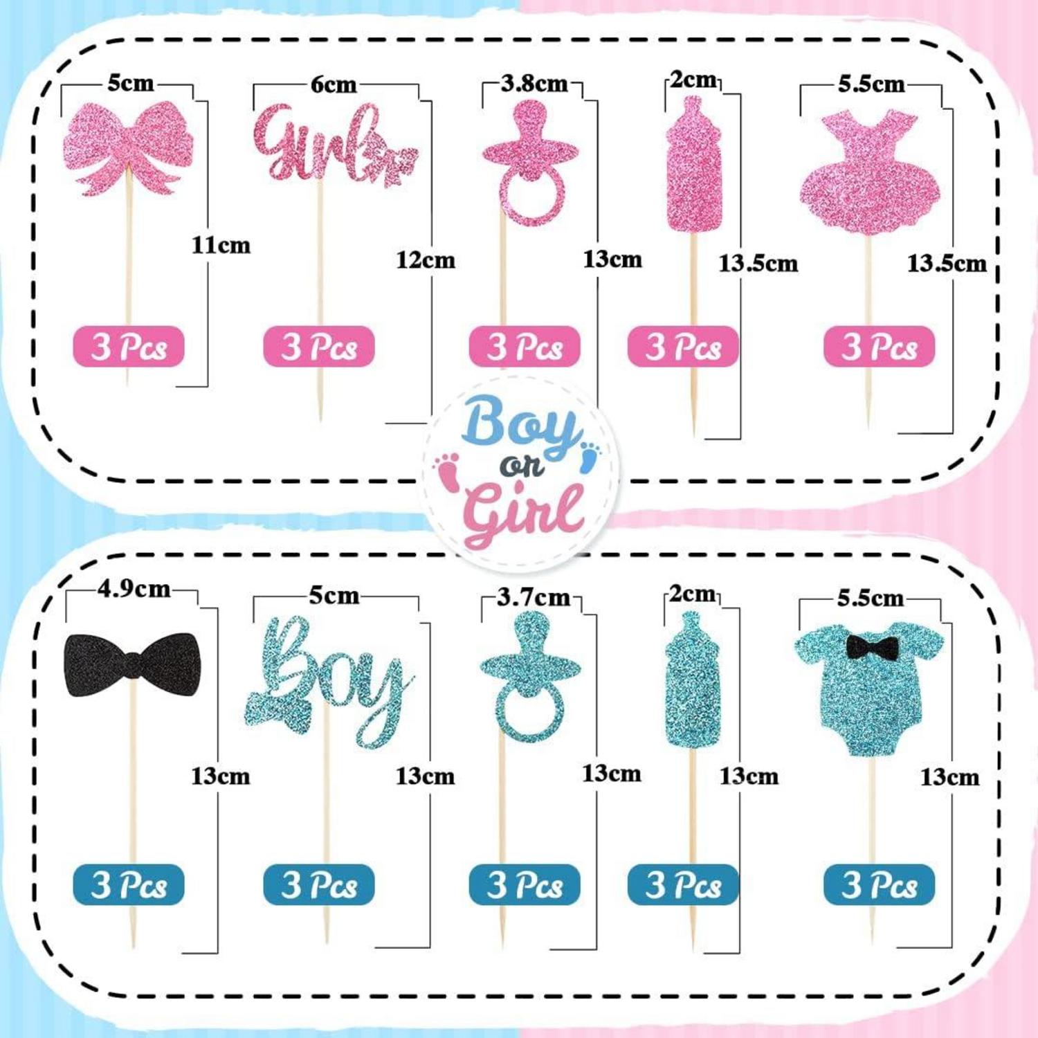 Tortendeko Babyparty Gender Reveal Party 30 Stück Blau Rosa