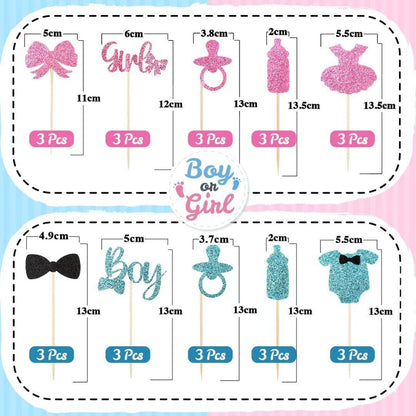 Tortendeko Babyparty Gender Reveal Party 30 Stück Blau Rosa