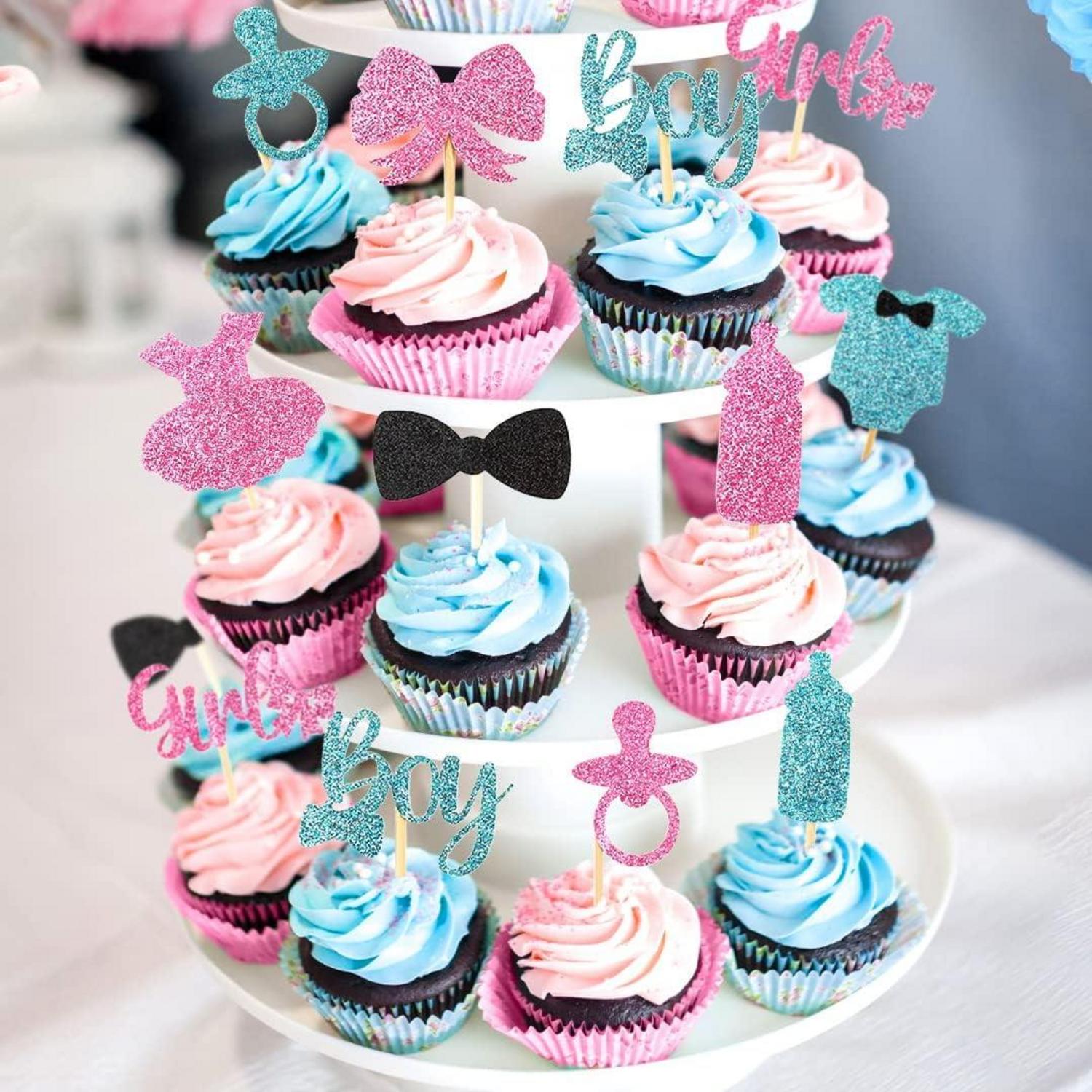 Gender Reveal Babyparty Tortendeko 30 Stück Kuchendeko Jungen Mädchen