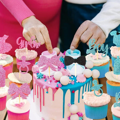 Tortendeko Babyparty Gender Reveal Party Kuchendeko für Jungen Mädchen Blau Rosa 30 Stück