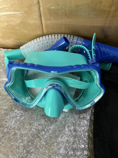 Schnorchelset Erwachsene Tauchermaske Trockenschnorchel Anti-Fog Blau Grün