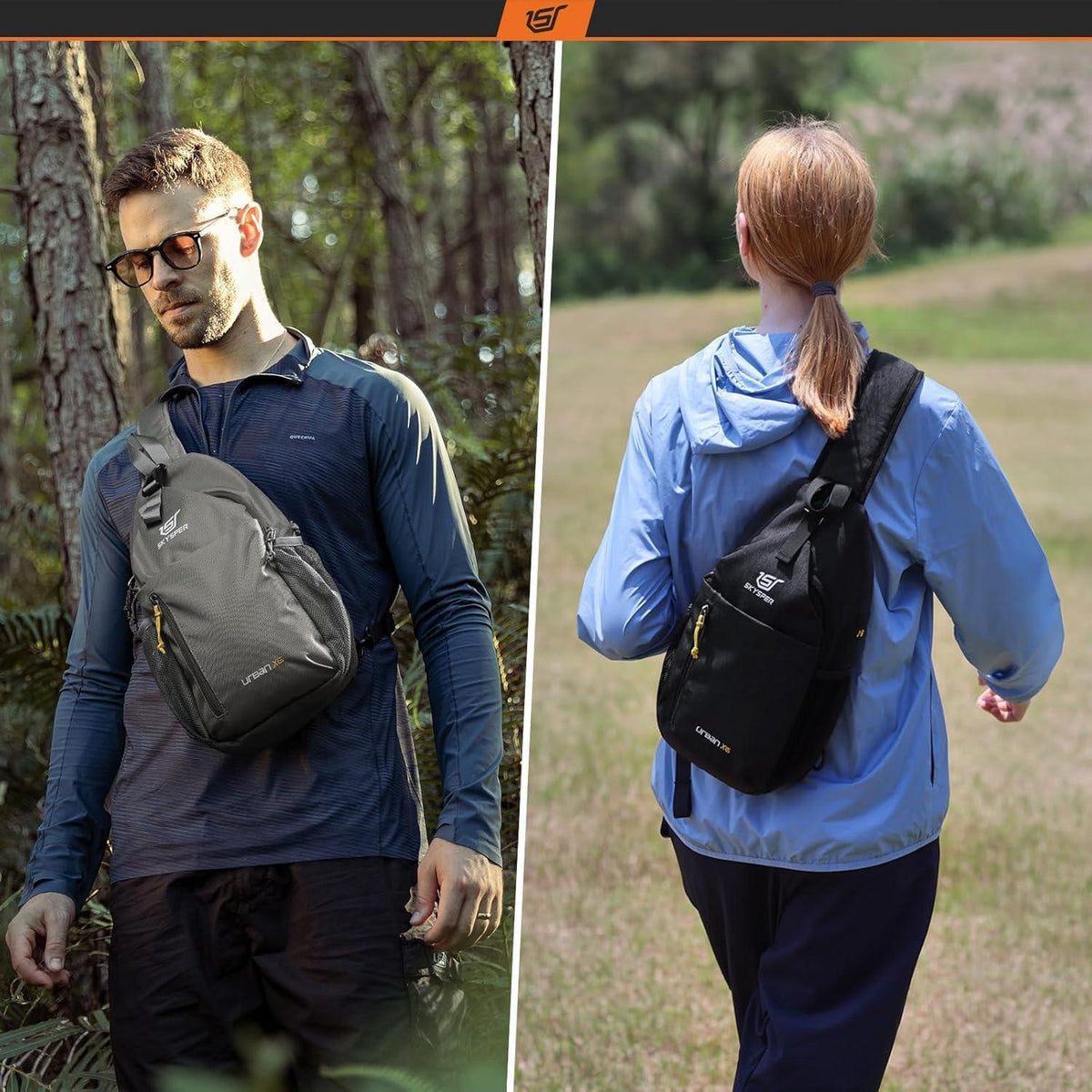Leichte wasserfeste Sling Bag Khakigrau für Herren