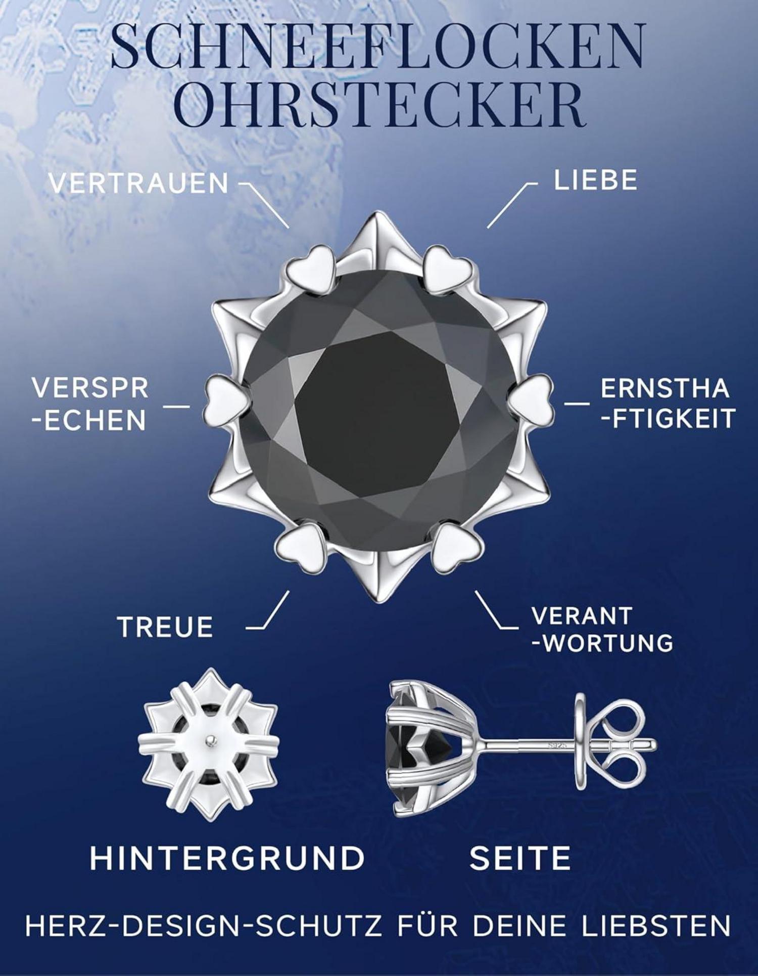 Schwarze Moissanit Ohrstecker 2 Karat Schneeflocke Schwarz