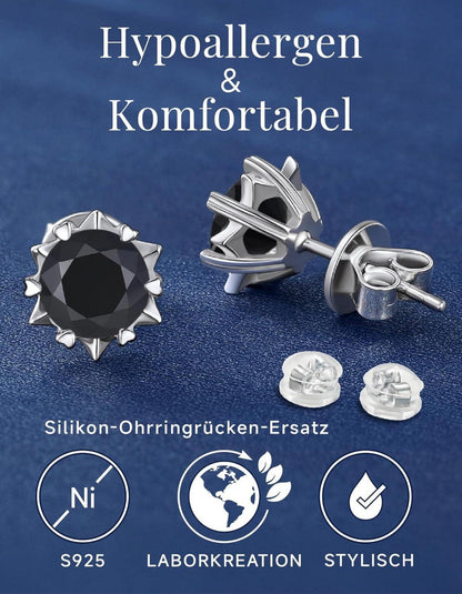 Moissanite Ohrstecker Schwarz 2 Karat 925 Silber Herren Damen