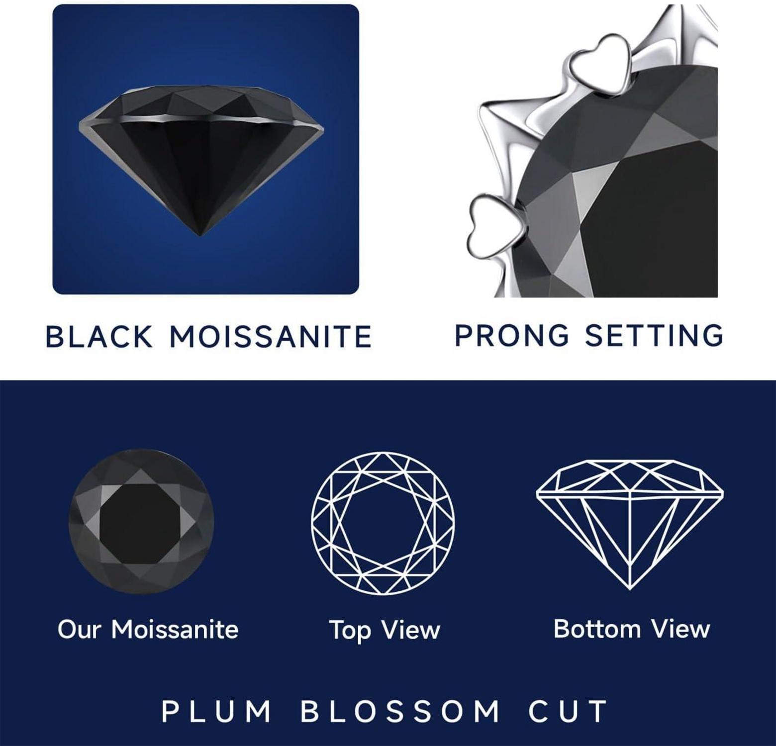 Moissanite Ohrstecker Schwarz 2 Karat 925 Silber Herren Damen
