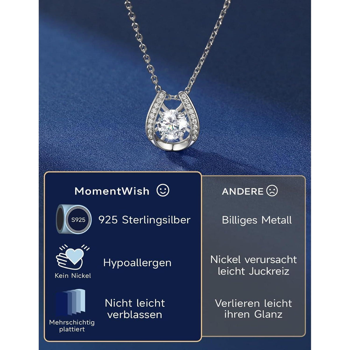 Moissanit Tanz Halskette Damen Silber 925 Hufeisen Glücksbringer Geschenk