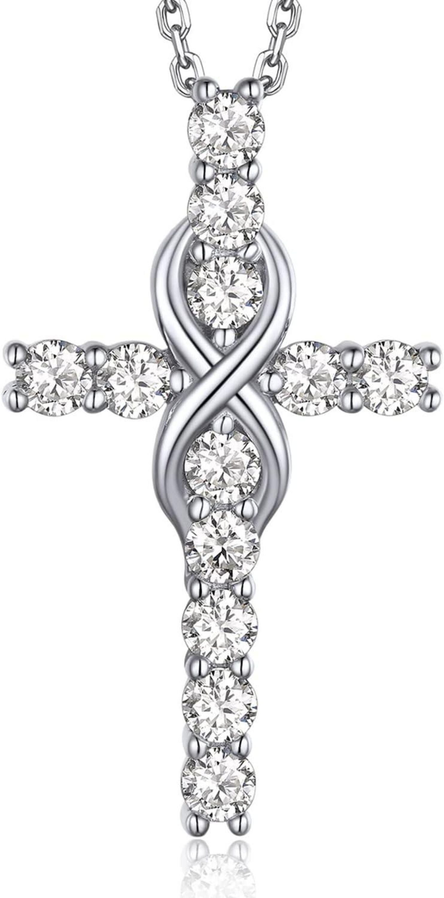 Kreuz Kette Moissanite Anhänger Silber 925 1,2 Karat Infinity Design
