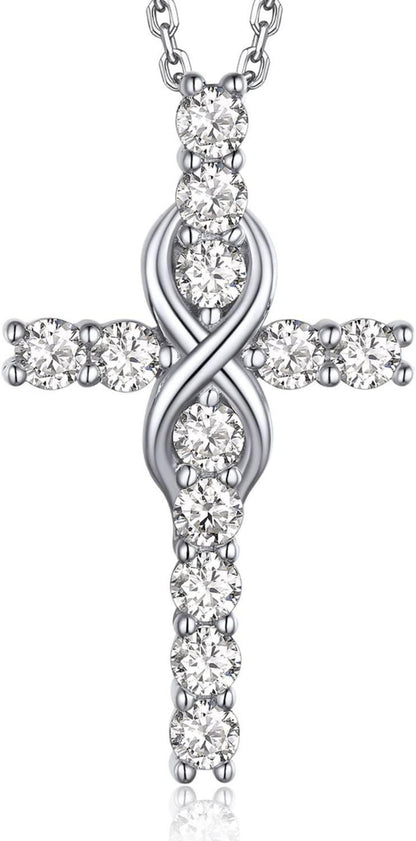 Kreuz Kette Moissanite Anhänger Silber 925 1,2 Karat Infinity Design