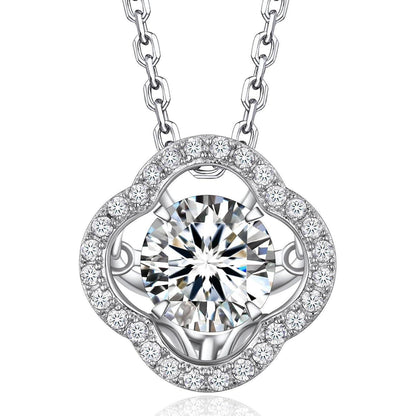 Halskette Damen Moissanit Kleeblatt Silber 925 Tanzender Stein Geschenk