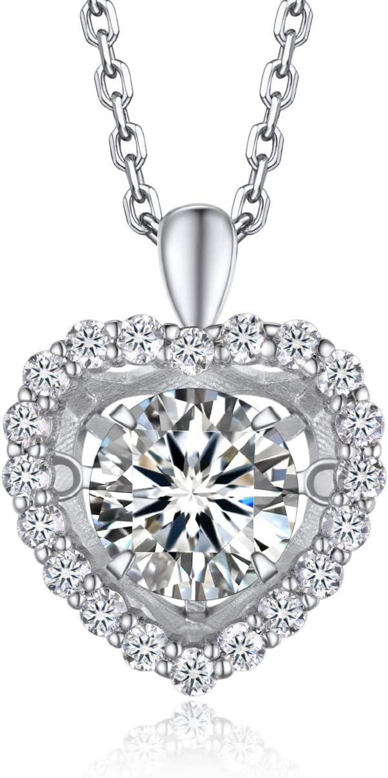 Halskette Damen 1 Karat Moissanite Herz Silber 925 Tanzender Stein