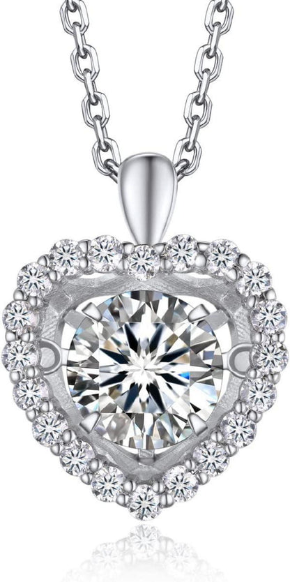 Halskette Damen 1 Karat Moissanite Herz Silber 925 Tanzender Stein