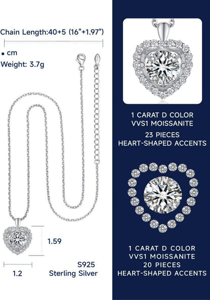 Moissanite Herz Halskette Damen 925 Silber Anhänger Geschenk