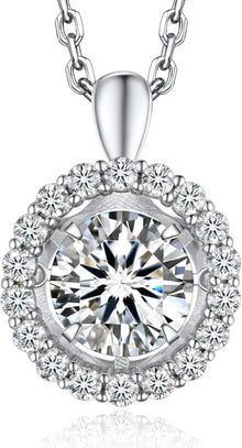 Moissanite Herzanhänger Halskette 925 Sterling Silber Halo Tanz Stein