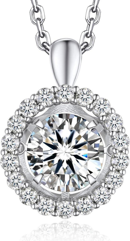 Moissanite Herzanhänger Halskette 925 Sterling Silber Halo Tanz Stein
