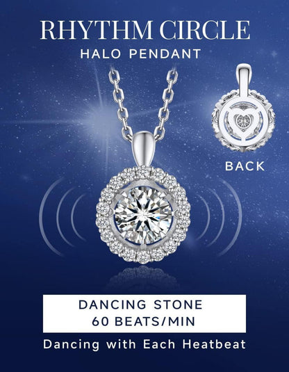Moissanite Herzanhänger Halskette 925 Sterling Silber Halo Tanz Stein