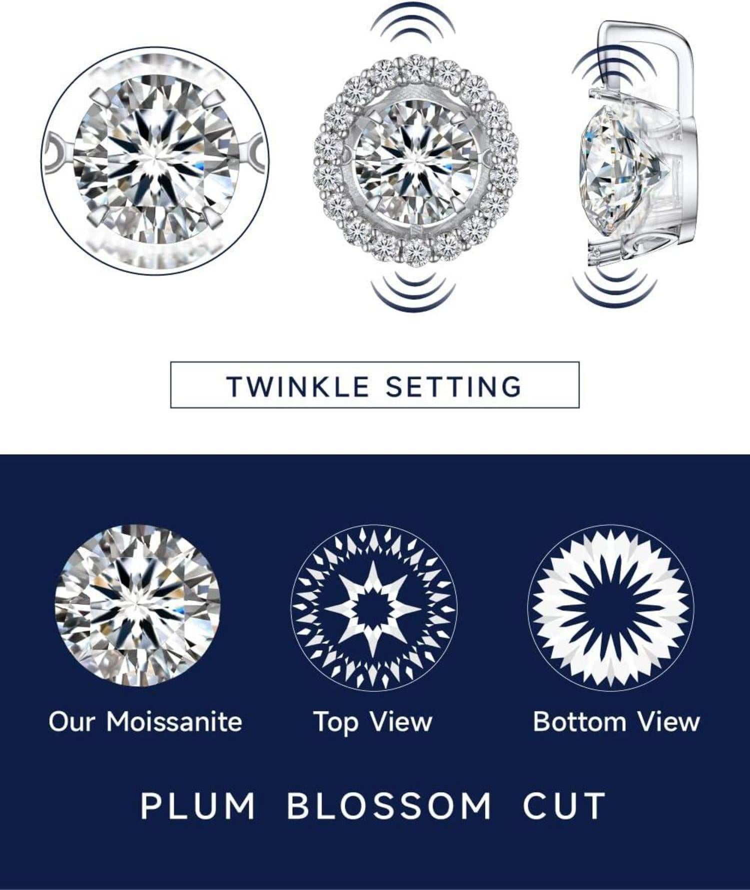 Moissanit Herzanh&auml;nger Halskette Damen 925 Silber Sparkling Halo Tanz Stein Brillant