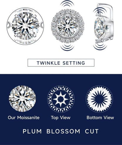 Moissanit Herzanh&auml;nger Halskette Damen 925 Silber Sparkling Halo Tanz Stein Brillant