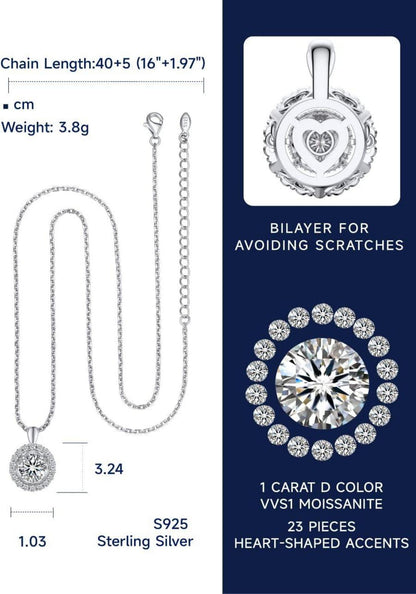 Halskette Damen 1 Karat Moissanit Stein Silber 925 Anhänger