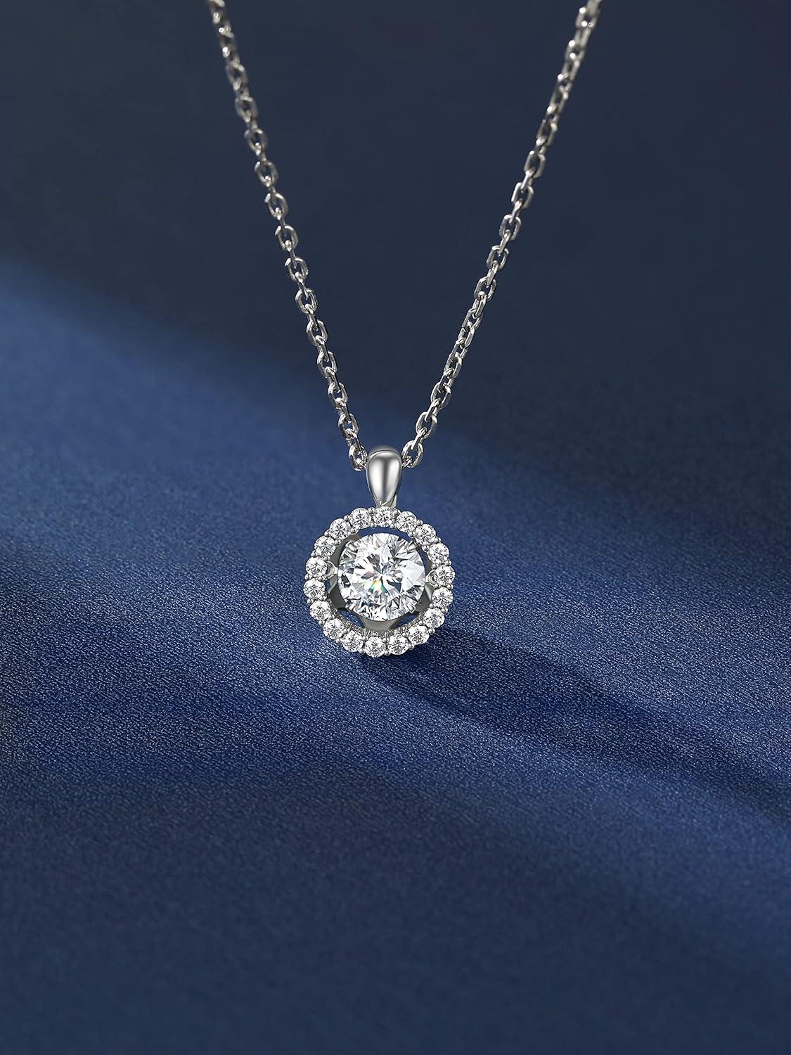 Moissanit Herzanh&auml;nger Halskette Damen 925 Silber Sparkling Halo Tanz Stein Brillant