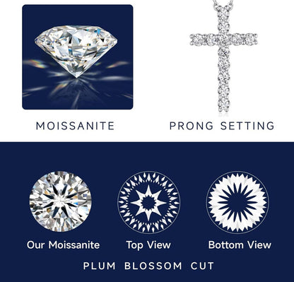 Moissanite Kreuz Kette 1,2 Karat Silber 925 Anhänger Halskette Herren Frauen