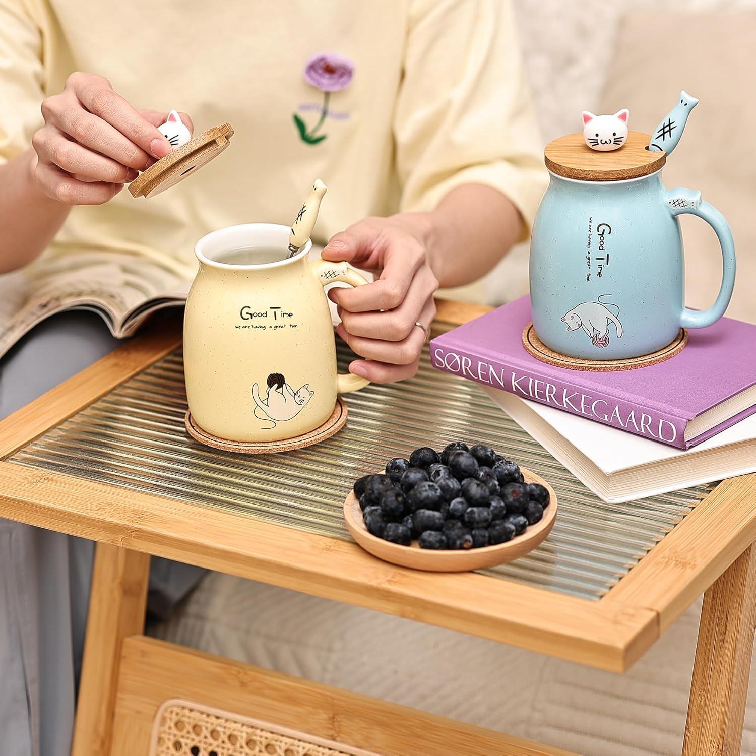 Niedliche Katze Becher 2er Set Keramik Teetasse Kaffeebecher