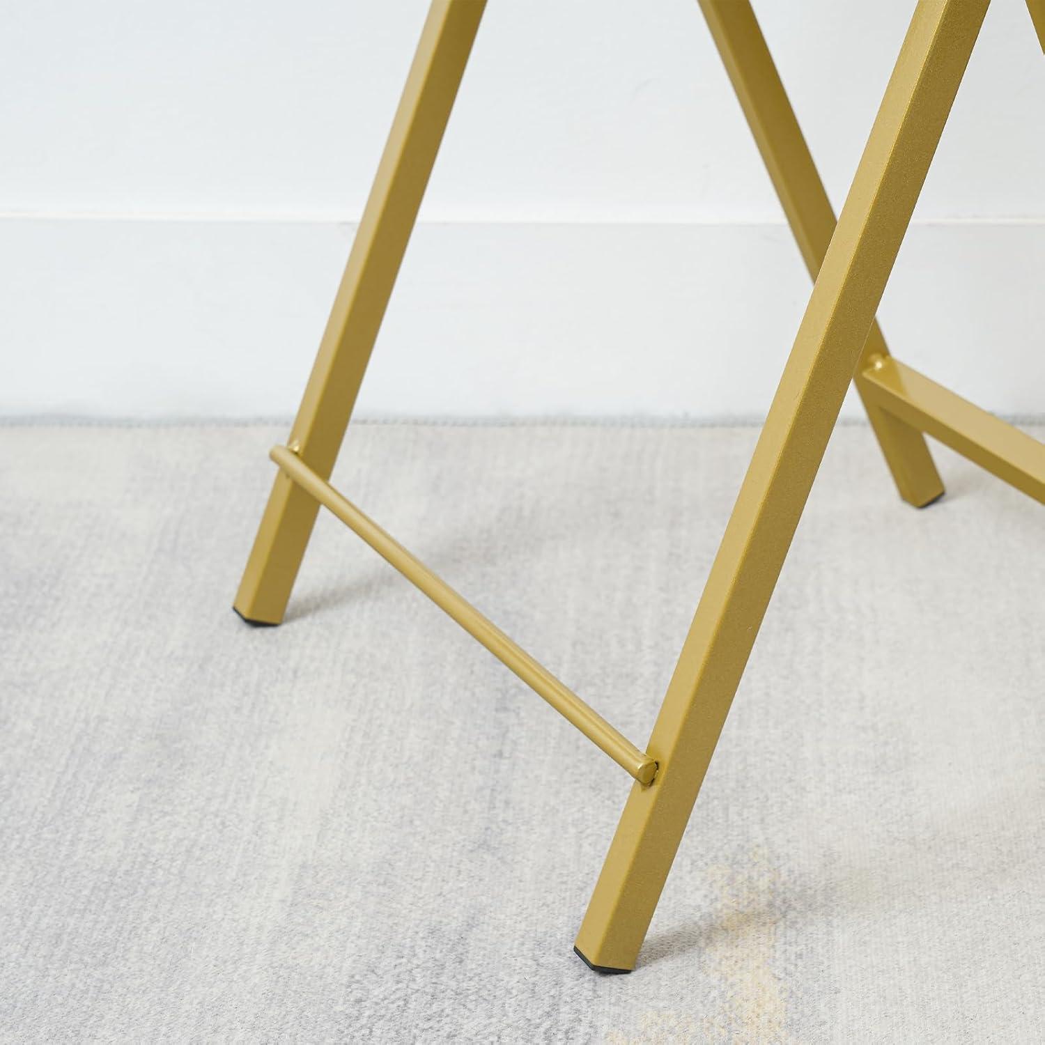 HOOBRO Beistelltisch Klappbar 2er Set Industriestil Marmor Gold