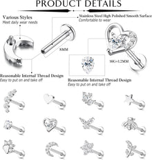 16G Tragus Helix Piercing Set 12 Stück Chirurgenstahl CZ