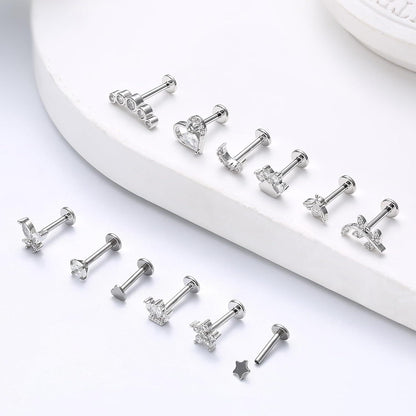 Tragus Helix Ohrringe Set Chirurgenstahl CZ Herz Stern Blatt 12er