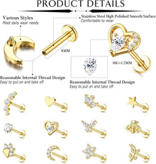 Helix Piercing Ohrstecker 12 Stück Set 16G Chirurgenstahl