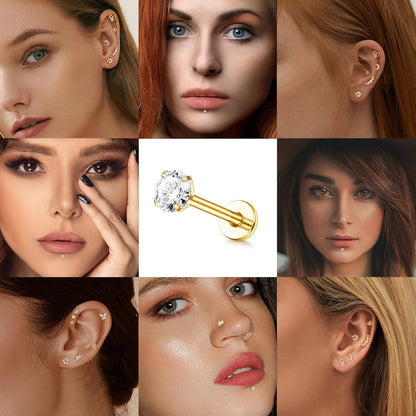 Tragus Helix Piercing Set 16G Chirurgenstahl CZ Mond Herz Stern Blatt Piercing Ohrringe 8mm Silber Gold