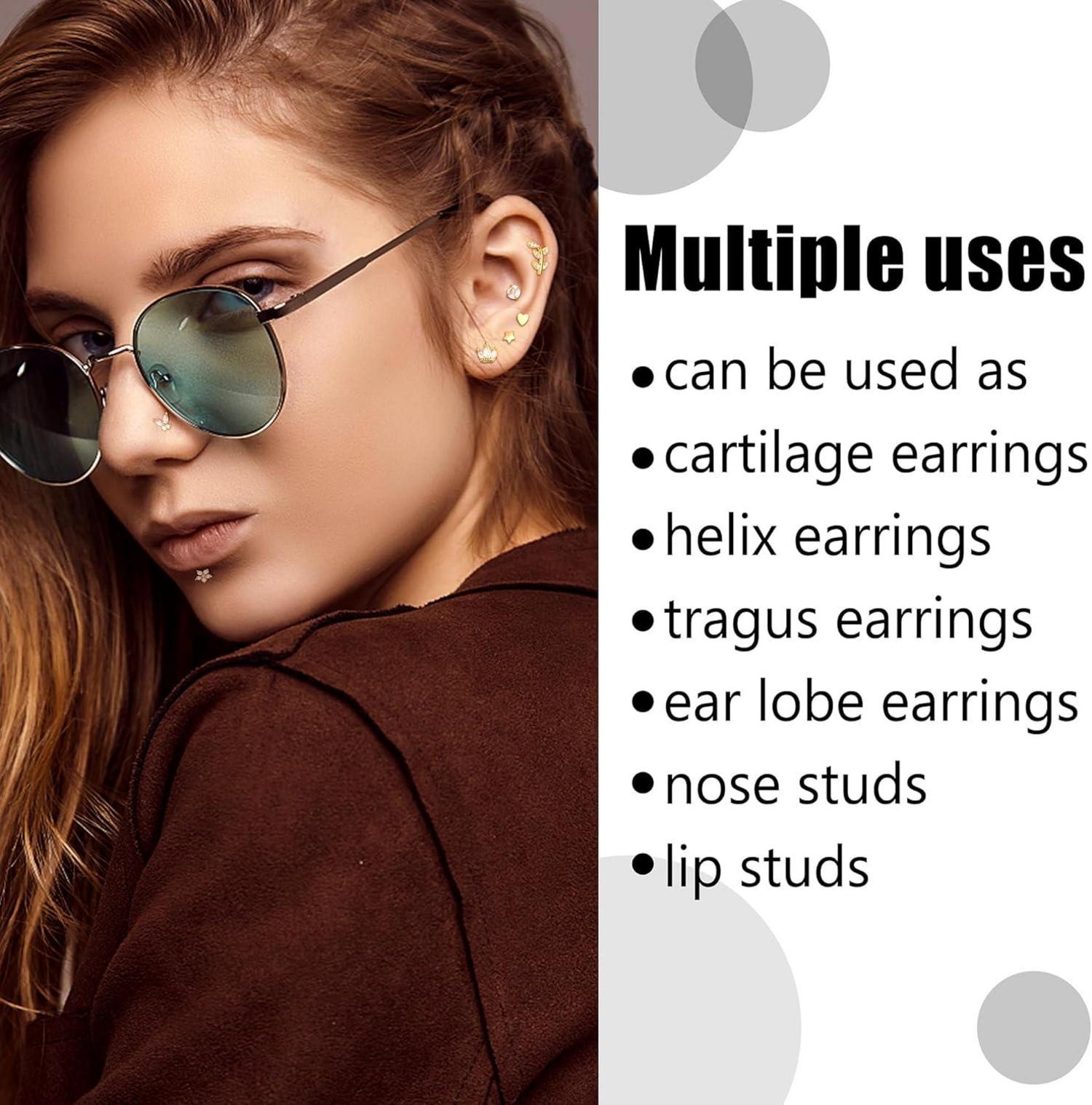 16G Chirurgenstahl Helix Piercing Set CZ Herz Stern Mond Blatt Tragus Conch