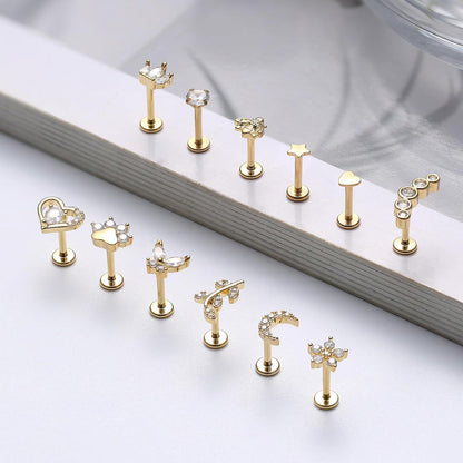 12 Stück 16G Knorpel Helix Ohrringe Chirurgenstahl CZ Mond Herz Stern