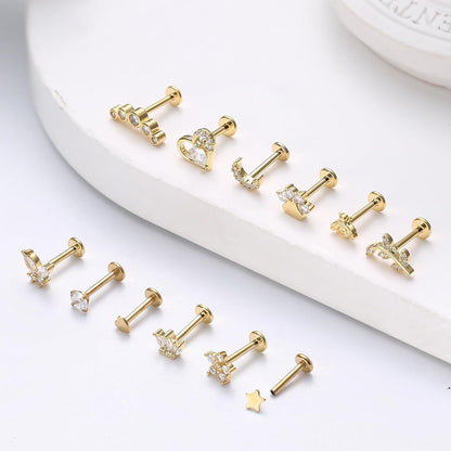 16G Chirurgenstahl Helix Piercing Set CZ Herz Stern Mond Blatt Tragus Conch