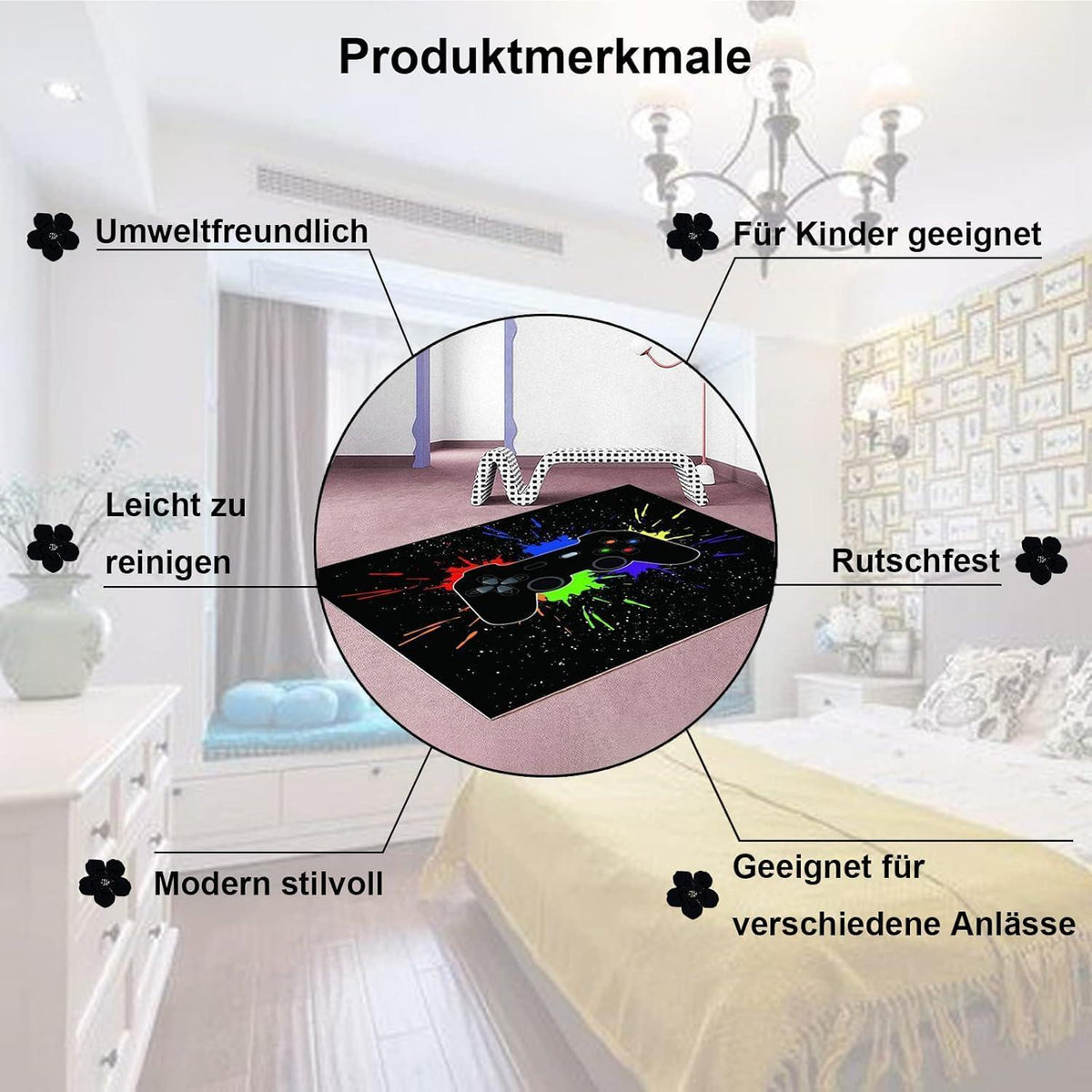 Gamer Teppich Rutschfest 3D Controller Schlafzimmer Wohnzimmer 100x150cm