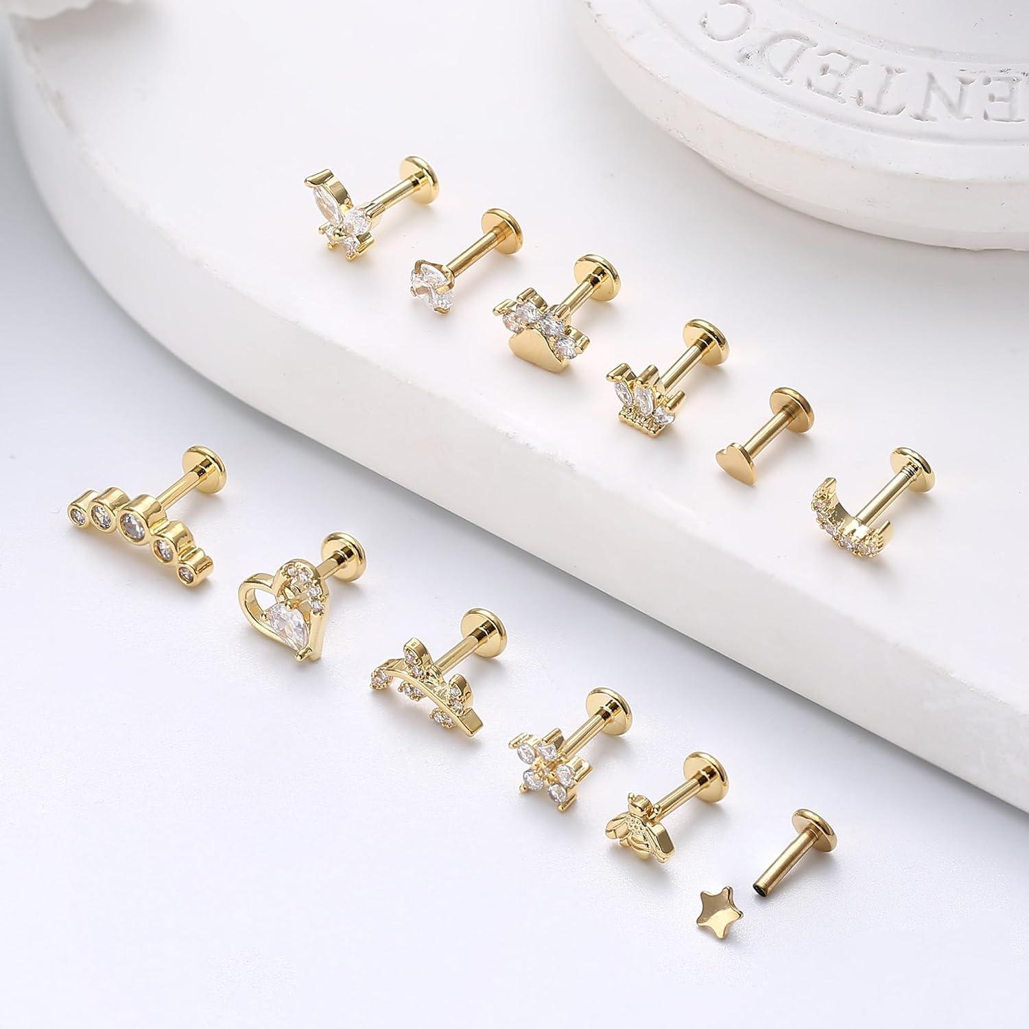 16G Tragus Helix Ohrringe Set Chirurgenstahl Innengewinde CZ 12er Damen Herren