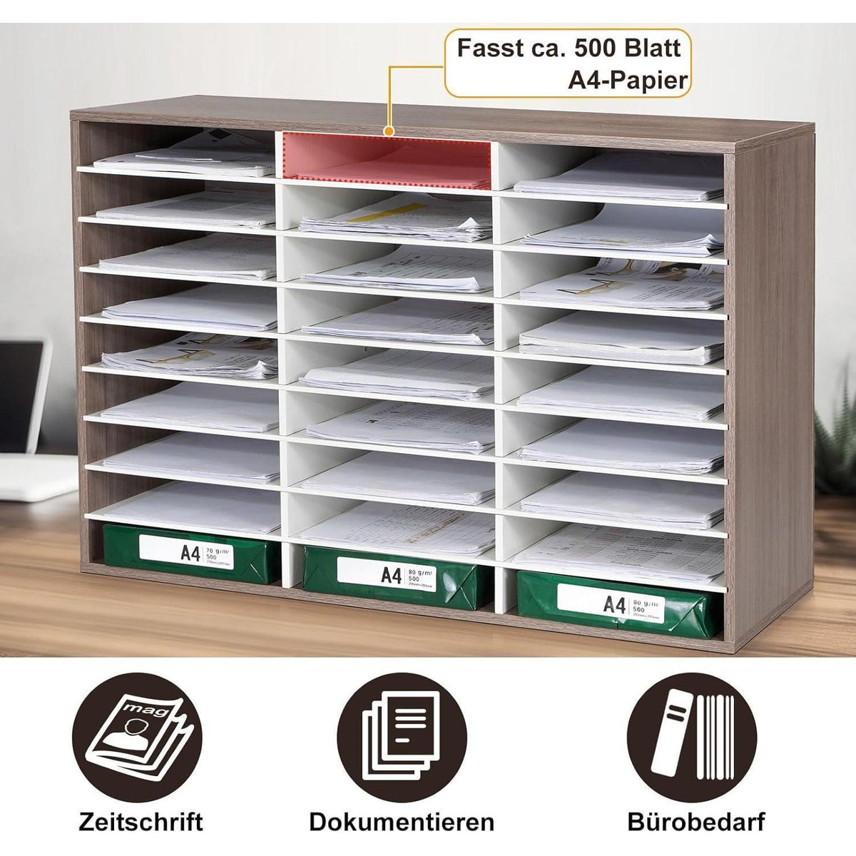 Ablagesystem 27 Fächer – Schreibtisch Organizer Schwarz A4