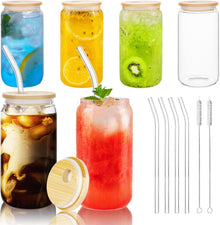Cocktailgläser mit Deckel, Strohhalm, 6er Set Smoothie Bierdosen-Glas