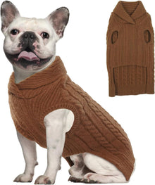 Hundepullover Weich Warm Stricken Revers Yorkshire Bulldogge Braun M