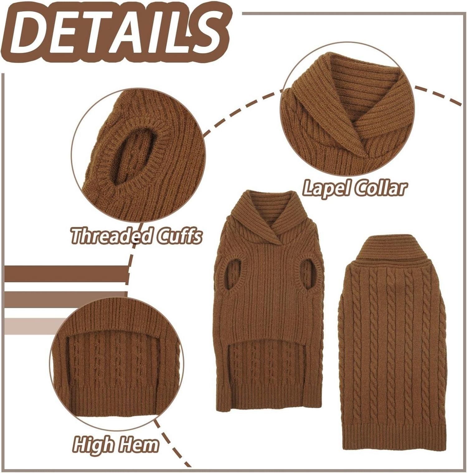 Hundepullover Stricken Kleine Hunde Warm Revers Braun S