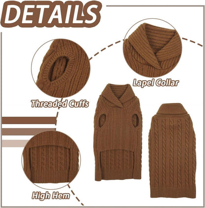 Hundepullover Stricken Kleine Hunde Warm Revers Braun S