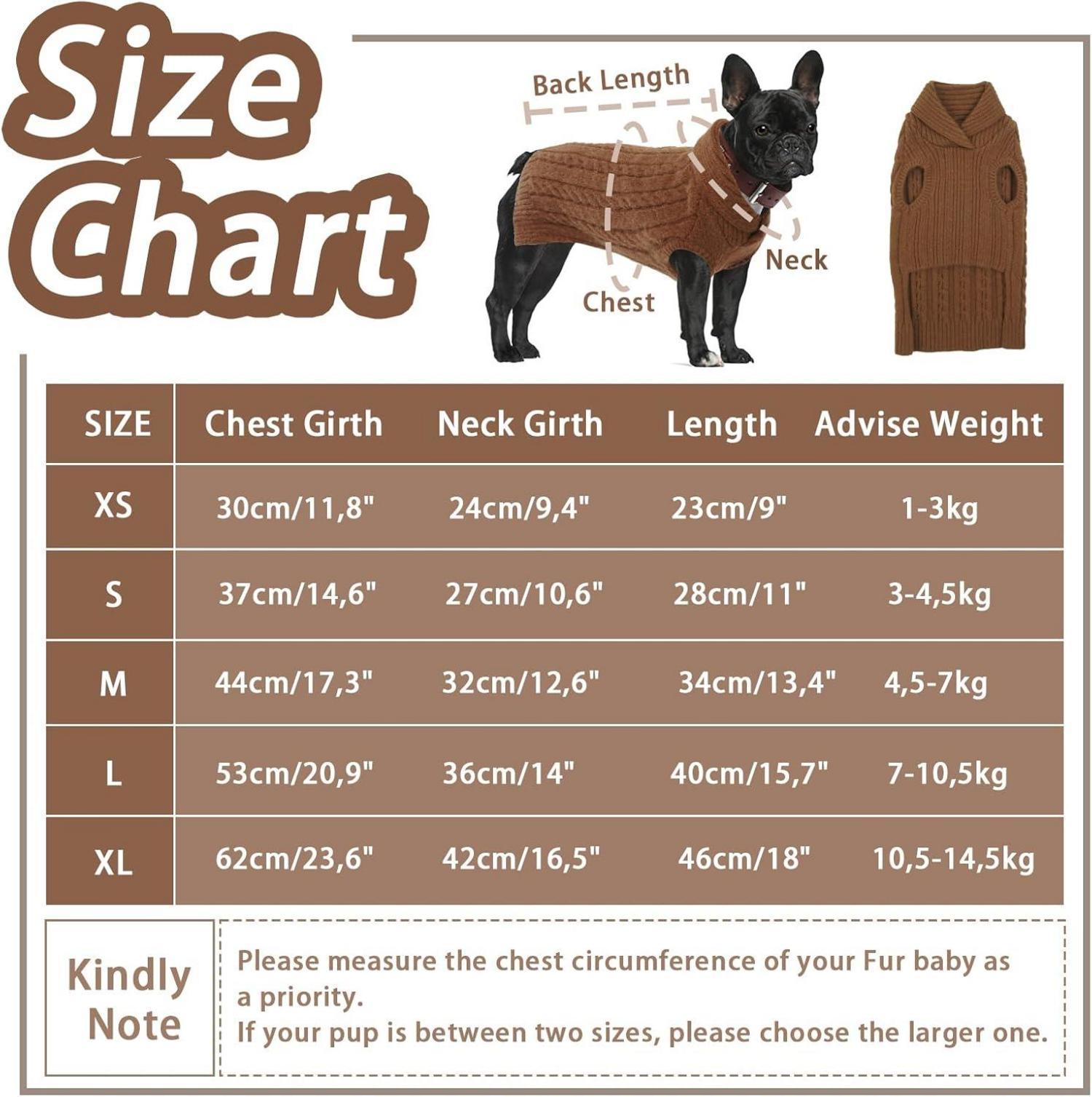 Hundepullover Strick klein warm weich mit Revers Katze Chihuahua Yorkshire (S