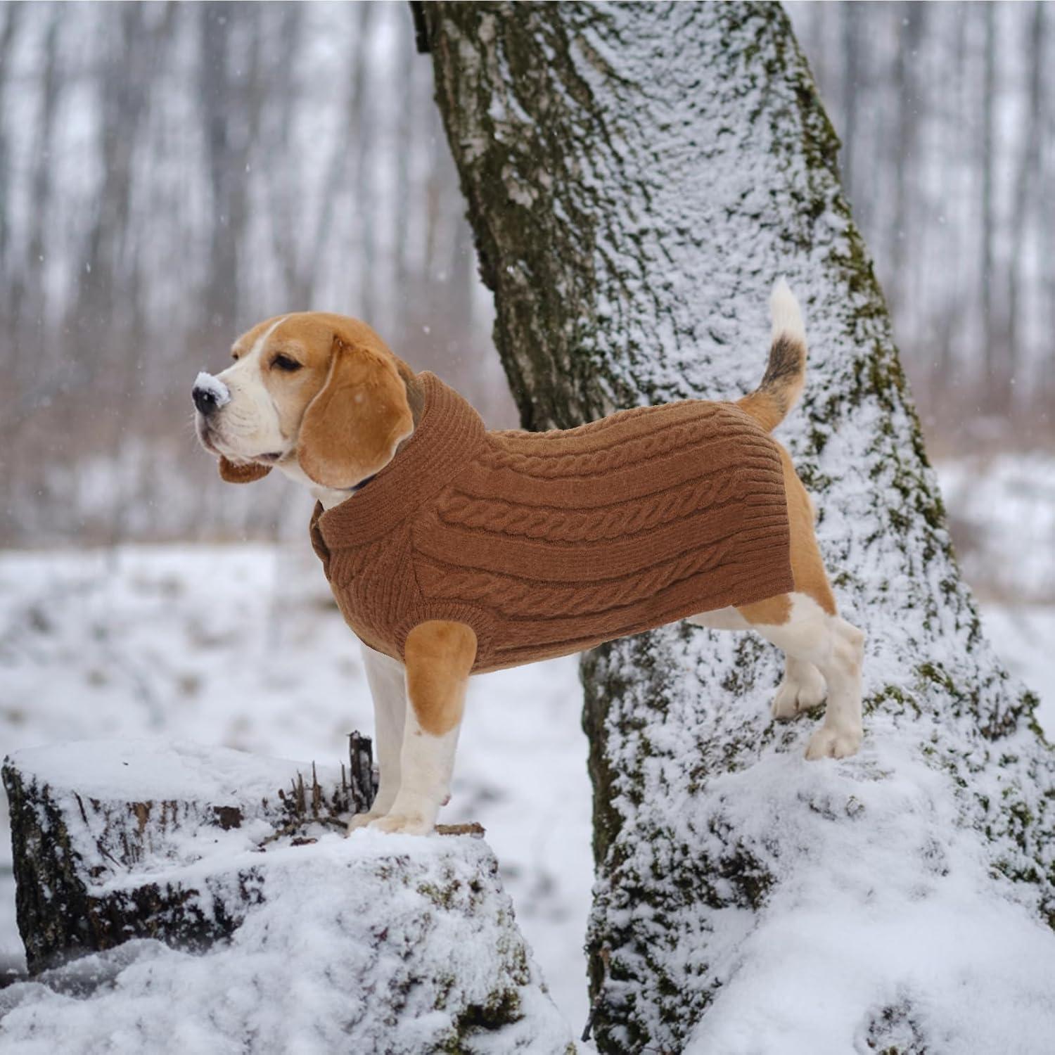 Hundepullover Stricken Weich Warm Kleine Hunde Revers Braun S
