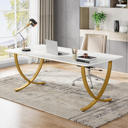 Moderner Schreibtisch Weiß & Gold | 160x80cm | PC-Tisch für Home Office