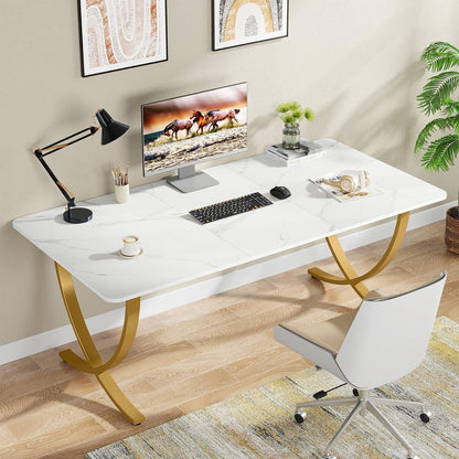 Moderner Schreibtisch Weiß & Gold | 160x80cm | PC-Tisch für Home Office